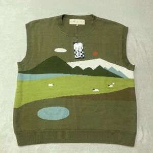 NWT Kina and Tam Homestead Olive Landscape Scenic Sweater Vest Womens Size 4XL